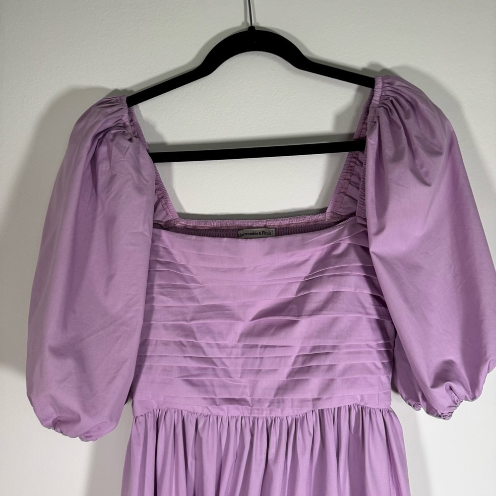 Abercrombie & Fitch Emerson Poplin Puff Sleeve Lavender Midi Dress Med Tall - Picture 3 of 13